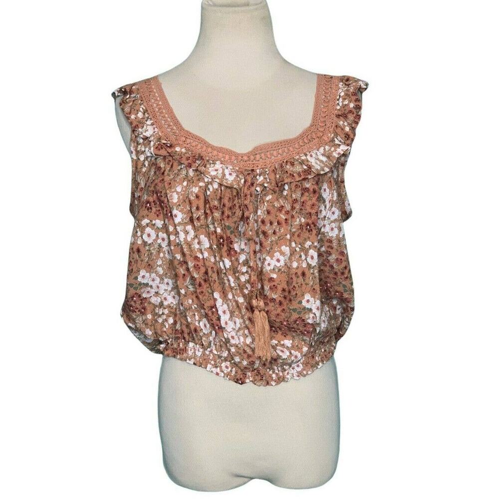 Cynthia Rowley brown floral sleeveless crop top size small